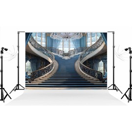 Kate 10×10ft (3×3m) Blue Staircase Photo Backdrop Gorgeous European Castle Background Interior Photography Background for Photo Studio Photographer Props