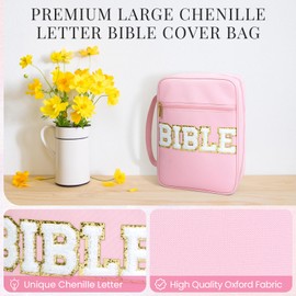 Bible Cover Case for Women, Large Bible Book Cover Carrying Case Bible Journaling Kit, Pink Church Bag Christian Gifts for Women Girls