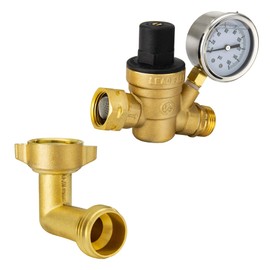 RecPro RV Brass Water Pressure Regulator with 90 Degree Fitting | RV Plumbing | Adjustable Water Pressure Regulator | with Guage…