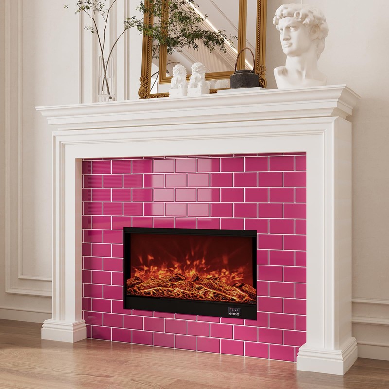 VEELIKE 6 Sheets Berry Pink Subway Tile Peel and Stick