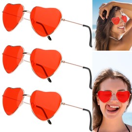 Pack of 3 Heart Sunglasses, Red Heart Sunglasses, Carnival, Hippie Glasses, Men's Sunglasses 70s 80s Women, Funny Glasses Fancy Dress for Photography, Birthday Party
