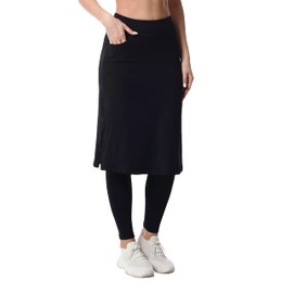 Women's Modest Long Skirt with Attached Leggings Pockets Midi Cover Up Workout Skirted Capris bk m Black