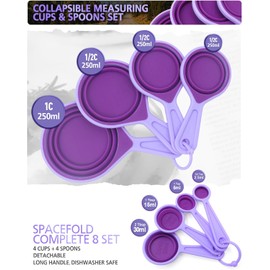 Juego de taza y cuchara medidora, taza medidora plegable, 8 herramientas de medición, grabadas métricas y marcas estadounidenses, para medidas líquidas y secas, ahorro de espacio, silicona última