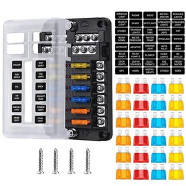 Gebildet Fuse Block, 12 Circuit Fuse Box Kit with Moisture-proof Fuse Panel, LED Warning Indicator for Marine, Automotive, Motorcycle, RV, Truck, DC 12-24V