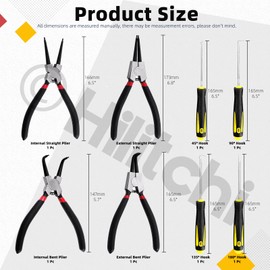 Hilitchi 9Pcs Snap Ring Pliers Set, Including 4Pcs 7" Internal/External Circlip Pliers and 4Pcs Precision Hooks Set, Heavy Duty C-Clip Pliers Lock Ring Pliers with Straight Bent Jaw