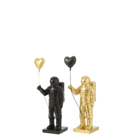J-Line Astronaut Figure Sculture Heart Ball Black or Gold Height 41 cm (Black)