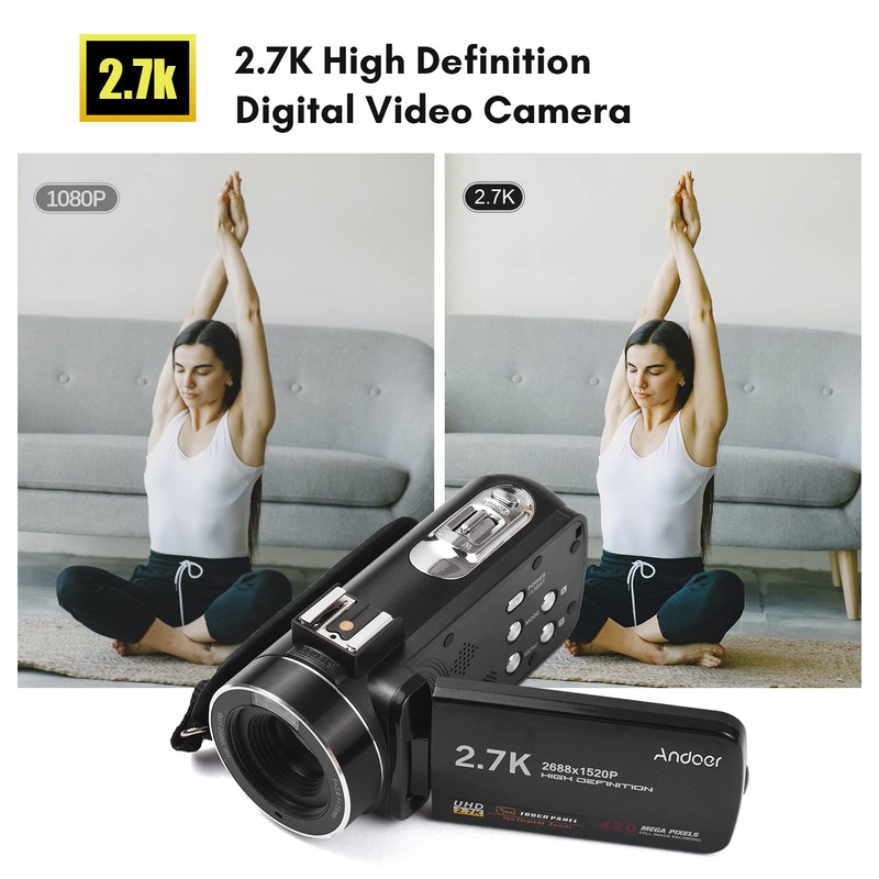 Andoer 2.7K Digital Video Camera Camcorder Recorder DV 48MP 16X