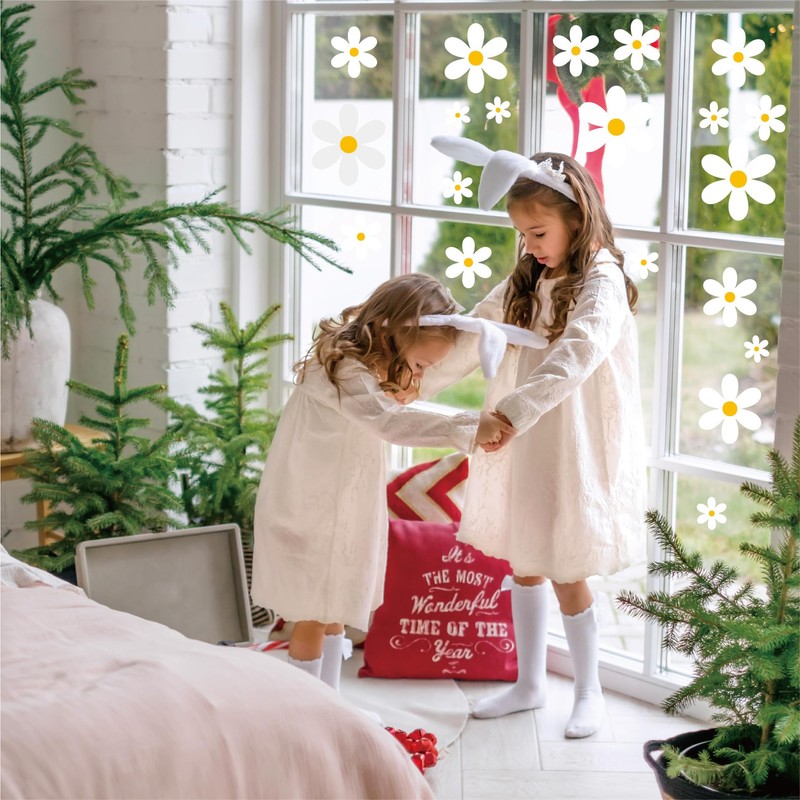 White Daisy Window Clings, 96 Pieces, 8 Sheets, Spring Flower