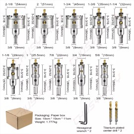 CHUSYYRAY TCT Hole Saw Kit 16mm-54mm Tungsten Carbide Tip Hole Cutter for Hard Metal