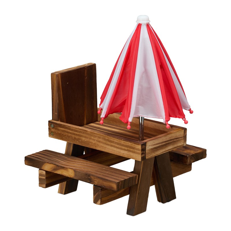 Relaxdays Squirrel Table Wooden Squirrel Bench with 2 Umbrellas Squirrel