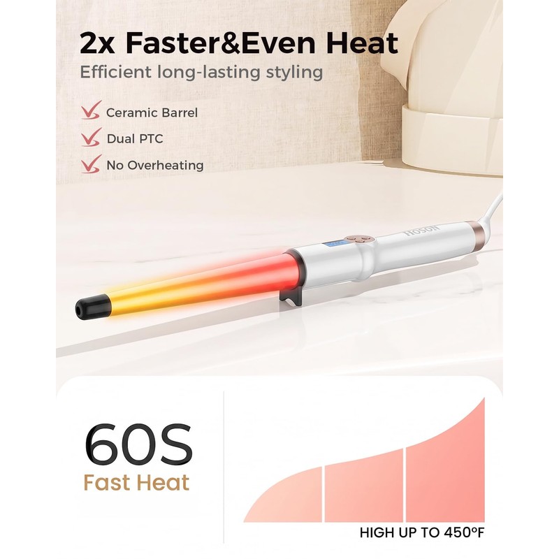 HOSON Hair Curling Wand Tapered Barrel 1"-0.5", Dual Voltage Curling