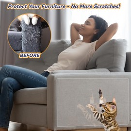 Double Thick Cat Scratch Furniture Protector - Fldofaves 6Pcs Anti Scratch Furniture Protector with 30 Pins, Clear Couch Protector from cat Claws for Couch and Fabric.