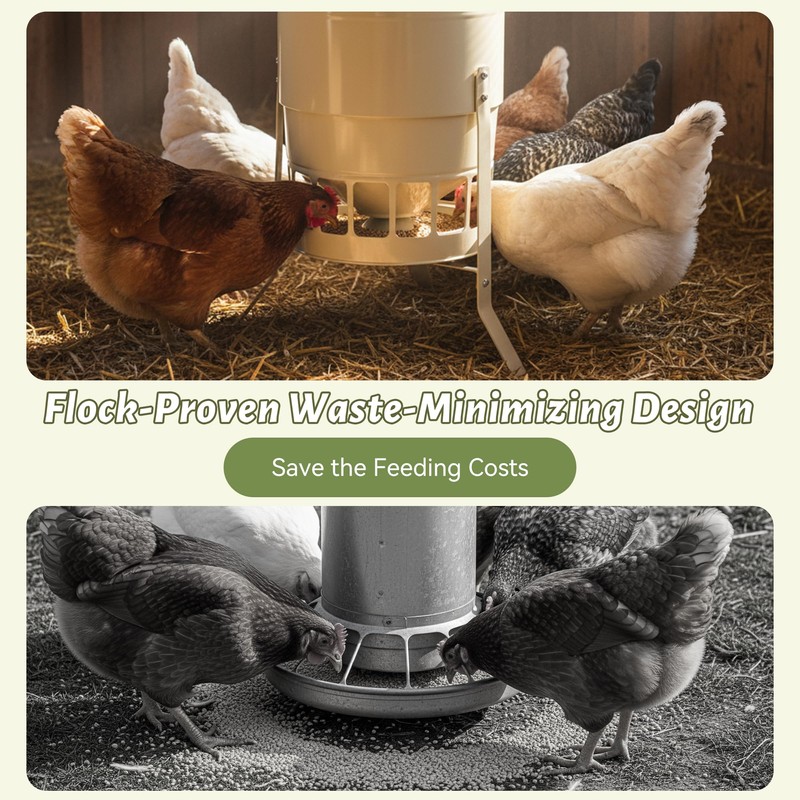 KOL Metal Chicken Feeder 50lbs Capacity with 16 Feeding Ports