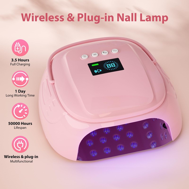 Purtato 126W Cordless Rechargeable UV LED Nail Lamp with Large