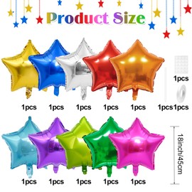 Colorful Foil Star Balloons,10Pcs Mixed Colors Star Shaped Foil Balloons,18Inch Colorful Helium Mylar Balloons for Graduation,Brithday,Anniversary,Wedding Party Decorations