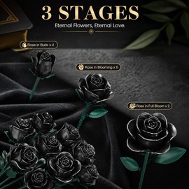 Black Roses Bouquet Building Set, 634Pcs Artificial Rose DIY Floral Home Office Gothic Decor for Adults & Kids Ages 6+, Valentine's Day Christmas Halloween Decor Gifts