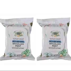2x 30 Ct Face+Body Wipes - Brazilian Mist with Pistachio and Salted Caramel Notes, Infused with Aloe Vera and Vitamin E/ 2x30 Ct Essential hand and body, wet wipes with gentle baking soda and aloe-Body Care - Color: Brazilian Mist Face+Body 30ct 2-pack S