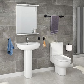 TocTen Bathroom Hardware Set, Thick Stainless Steel Bath Towel Bar Set Including Towel Rack for Bathroom+Toilet Paper Holder+3 Robe Towel Hooks Wall Mount Bathroom Accessory Set(16IN,Matte Black)