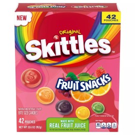 Skittles Fruit Snacks, Original, 0.8 oz, 42-count