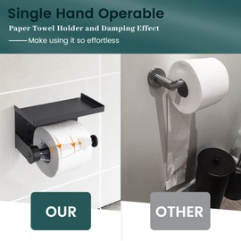 2023 Toilet Paper Holder with Shelf, Boeetech Toilet Tissue Paper Holder with Damping Effect, Self Adhesive Bathroom Toilet Paper Holder Wall Mount for Bathroom with 2 Hooks