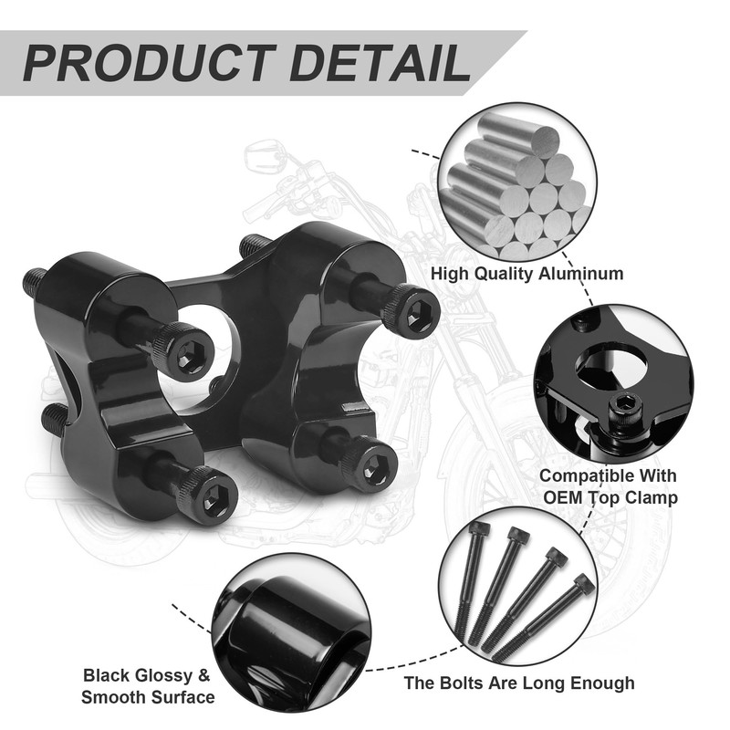 Billet Aluminum Handlebar Riser Kit with Riser Blocks Fit For