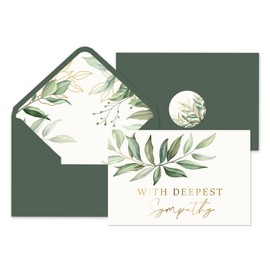 JarThenaAMCS 24 Pack Greenery Sympathy Cards with Envelopes & Stickers Gold Foil Eucalyptus Leaves Greeting Cards To Express Your Condolences, 4 x 6 Inch