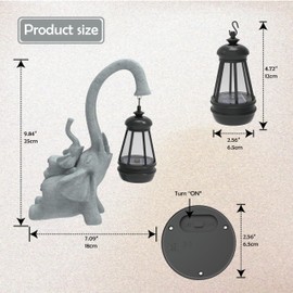 mikilov Elephant Resin Statue with Solar Lantern (Back Statue Decoration, Lawn Statue, Garden Home Decor, Sculpture Ornament, Animal Figure for Balcony, Garden