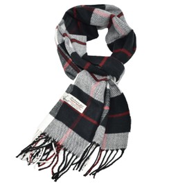 Glory Max Classic Plaid Striped Luxurious Checked Pattern Winter Scarf For Men Women Soft Cashmere Feel 72"x12" (Black/Red Striped)