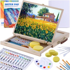 AOTEMOON Watercolor Paint Set with Portable Wood Easel and Art Supply Storage Organizer, Christmas Gifts of Complete Starter Painting Supplies, Painting Kits for Adults Tweens Teens Beginners