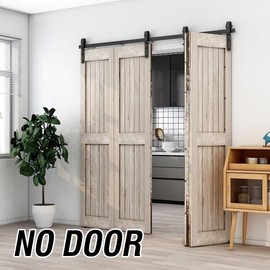 AONAYIOA 72"/6FT Bi-Folding Sliding Barn Door Hardware Kit for 4 Doors, Bi Fold Barn Door Hardware Fit Door Opening Width 68",Smoothly and Quietly,Easy to Install,No Door Panel (J Shape Hanger)