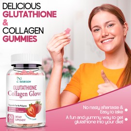 Growtin Glutathione Collagen Glow Gummies - Fuel Your Beauty with Nature's Glow | Collagen Supplement for Radiant Skin | Glutathione Gummies for Natural Glow, Pink