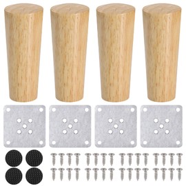 Zocipro Pack of 4 Wooden Furniture Feets, 12 cm Conical Oak Wooden Feet for Furniture, Furniture Legs, Cabinet Feet, Sofa Feet, Furniture Feet with Mounting Plates for Chairs and Sofa, Bed, Cabinet
