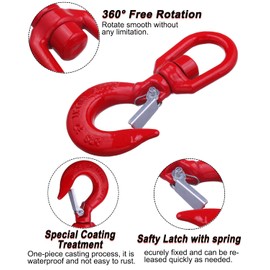 WENHUALI 1 Ton Swivel Lifting Hook Heavy Duty, Round Rotating Hook with Safety Latch, High Quality Alloy Steel Resistant Corrosion for Lifting Chains Port Transportation Factory 1T 2T 3T 5T