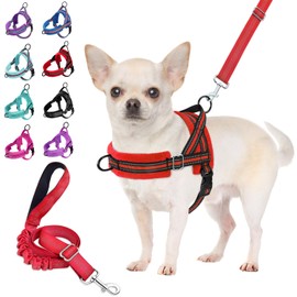 Slowton No Pull Small Dog Harness and Lead, Front Lead Walk Vest Harness, Soft Padded, Reflective Adjustable Puppy Harness, Anti-Twist 122 cm Quick Fit Pet Lead for Small Dogs, XS