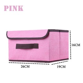 NCRGB Pack of 2 Fabric Foldable Storage Boxes with Lid, 26 x 19 x 16 cm, Fabric Storage Container with Lid, Wardrobe Organiser for Clothes Storage, Room Organisation, Pink
