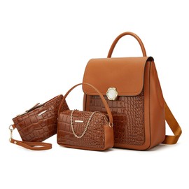 NICOLE & DORIS Mini Backpacks for Women Fashion Backpack 3 Pcs Set Casual Daypack Patent Leather Handbag Backpack Small Rucksack Ladies Travel Bag Brown