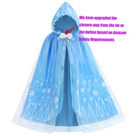 PURFEEL Girls Princess Cape Kids Snowflake Hooded Cloak Play Costume Halloween Party Outfit Blue 2-3Years