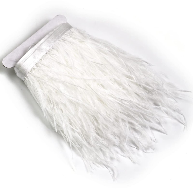 1m White Ostrich Feathers Fringe with Satin Ribbon for Dresses,