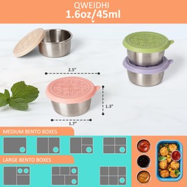 QWEIDHI 3x1.6 Oz Salad Dressing Containers With Lids, Stainless Steel Small Condiment Containers with Leakproof Silicone Lids, Reusable Sauce Containers for Lunch Boxes
