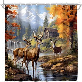 UPUMKSK Fall Deer Cabin Shower Curtain, 70x70 Inch
