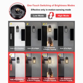 YJXGDIL Motion Sensor Outdoor Lights Dusk to Dawn Porch Light Black Exterior Lighting Fixtures Modern Outside Wall Mount Coach Lamp for House Garage Patio Front Door