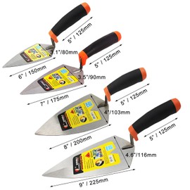 ESreake 4-Pack Brick Trowel Set, 6" & 7" & 8" & 9" Pointing Trowel Set Gauging Trowel Set with Soft Grip,Masonry Hand Tool Margin Trowel for Brickwork, Blockwork, Stonework, Masonry ﻿ (Pointed End)