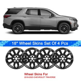 TULALUX Wheel Skins Compatible with Chevy Traverse 2018 2019 2020 2021 2022 2023 18-inch Wheel Covers Glossy Black Set of 4 Pcs