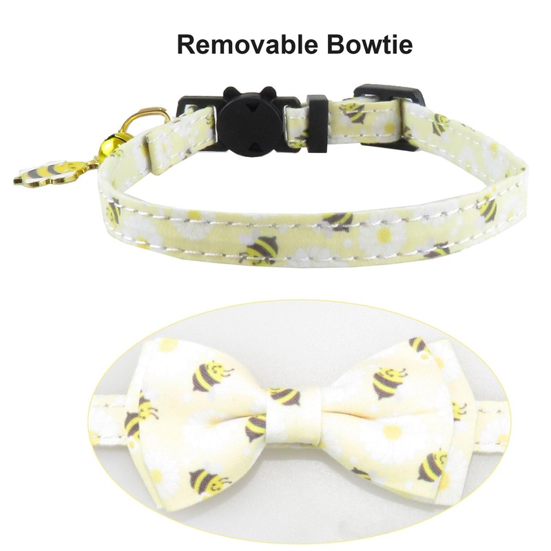 Petiry Charming Cat Collar with Removable Bow Tie,Cute Bee Pattern