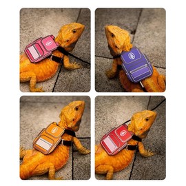 Bearded Dragon Harness Leash Soft Leather Harness with Backpack Velcro Patch Adjustable Strap Outside Walk Training Leash for Reptile Lizard Amphibians (Pink)