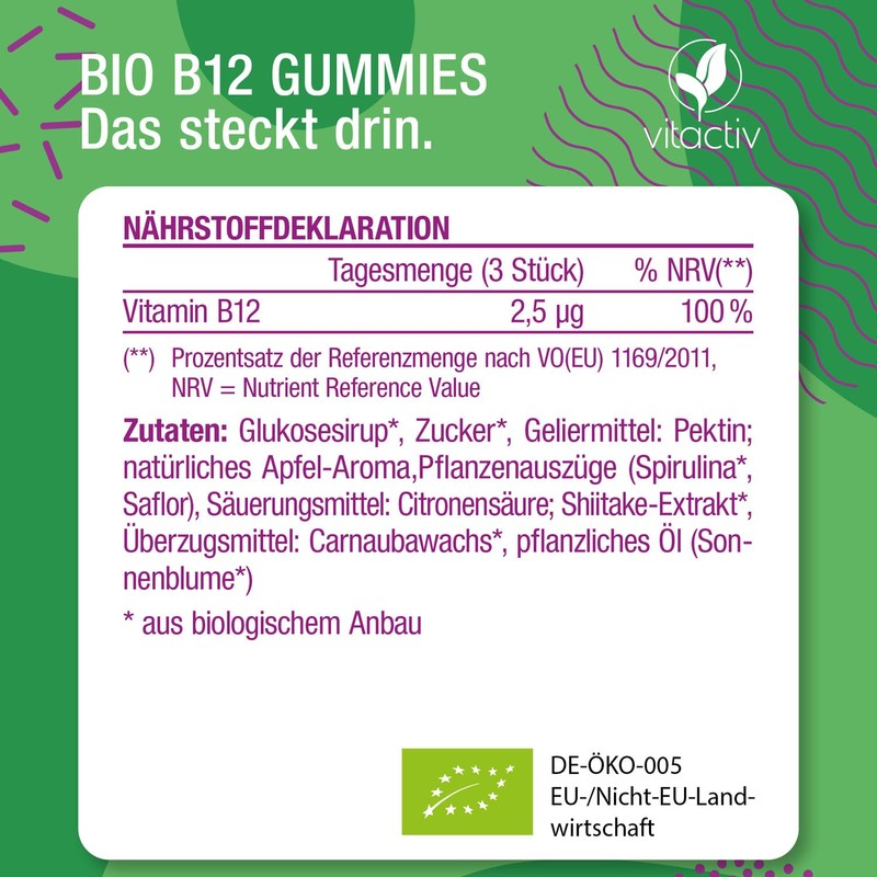 Vitactiv Vitamin B12 Gummies Organic & Vegan - 90 Fruit