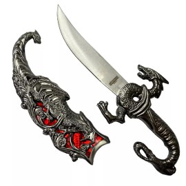 Fantasy Edge 10" Fantasy Dragon Dagger Fixed Blade Metal Handle and Sheath Variety of Colors - Red