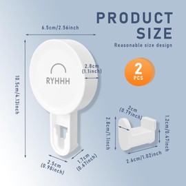 RYHHH Suction Cup Hook, Suction Hook, Bathroom (2 Pieces), No Drilling, Reusable Shower Hooks, Waterproof, Removable Hanger Hook with a Load Capacity of Over 5 kg, for Bathroom, Kitchen, Towel