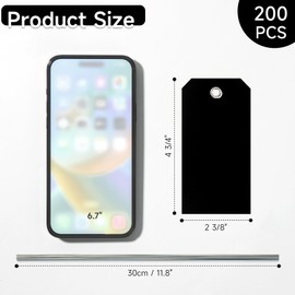 200 Pieces 4 3/4" x 2 3/8" Black Hang Tags with String Attached Heavy Duty Tags with Wires Shipping Label Tags Inventory Tags Garage Sale Tags for Retail Storage Gift Equipment Garage Parts(Black)