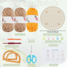 FREEBLOSS Crochet Sunflowers Bag Set Sunflower Bag with Wooden Handle Crochet Set for Beginners with Step by Step Video Instructions Crochet Knitting Bag Set for Adults Knitting Set Crochet